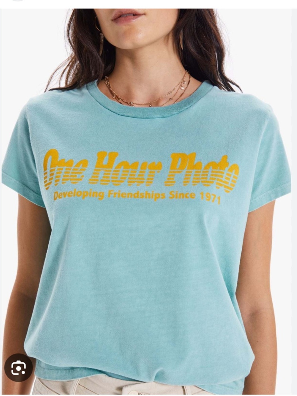 MOTHER Aqua Tee with Yellow Script Logo